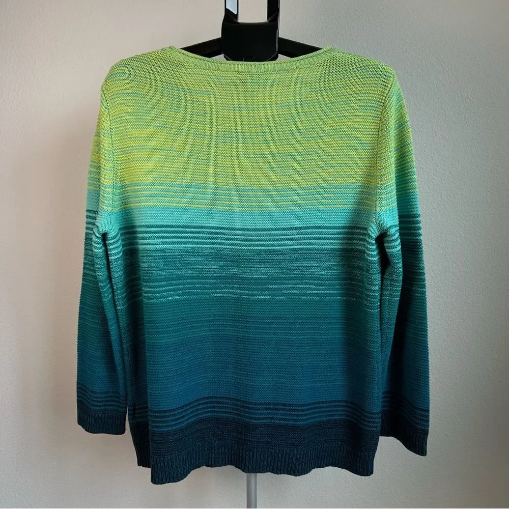 Collection L‎ Ombre Knit Sweater Green Blue Cotton Blend Pullover Women 16